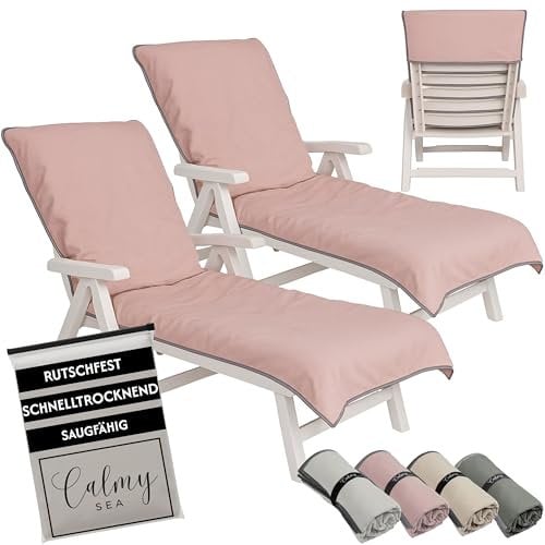 CalmySEA 2X Handtuch für Sonnenliege - 200x75cm mit Kapuze Microfaser Light Weight Schonbezug für Gartenliege Handtücher mit Umschlag Liegestuhl Bezug Strandliege (Altrose, 2 Stück)