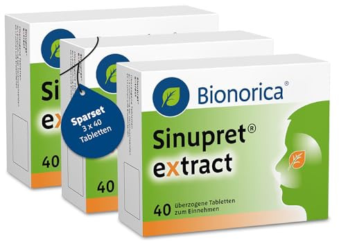 Sinupret® eXtract – überzogene Tabletten, Sparset 3x 40er Pack (120 Stück) | Bei akuter Nasennebenhöhlenentzündung mit Schnupfen, verstopfter Nase & Druckkopfschmerz I ab 12 Jahren.