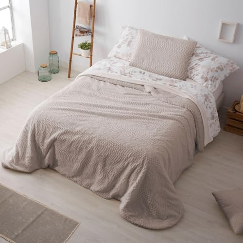 Burrito Blanco Tagesdecke aus Lammfellimitat, 100% Polyester, 90 cm, Beige | Inklusive Kissenbezug | wendbar | Innenseite aus Lammfell | Füllung 180 g/m² | bügelfrei