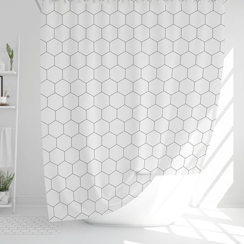 UUDIHO Tende da bagno in bianco e nero, tenda da doccia extra lunga in tessuto di poliestere lavabile, tende da doccia resistenti e pesanti, 180 x 195 cm/71 x 77 pollici (larghezza x altezza).