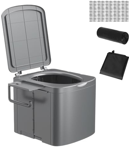 Portable Toilet for Adults and Kids | Foldable Travel Potty with Side Storage Stand and Ergonomic Handle | Heavy Duty Outdoor Home for Camping, Trucks, Rec Vehicles