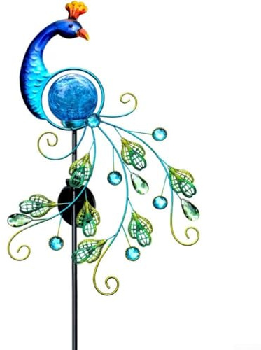 Solarbetriebener Pfauen-Lichtpfahl, IP65 wasserdicht, Metall, Pfau, Solar-Gartenleuchte, Gartendekoration für den Außenbereich, 31 x 9 x 102 cm