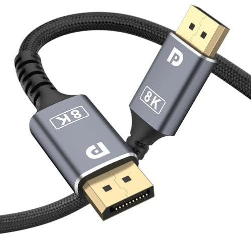 Display Port Cable 1.4 2M DP Cable Support 8K@60Hz 4K@60Hz, Video Display Port Cord 1440P High Speed Compatible for FreeSync G-Sync 32.4Gbps HDR10 DisplayPort Lead for Gaming Monitor RTX3090