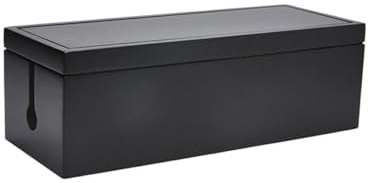 Warmhm Natural Wood Cable Management Box Large Black Cable Organizer with Slotted Design for Power Strips and Chargers Sturdy Home Storage to Hide Wires and Protect From Pets and Water