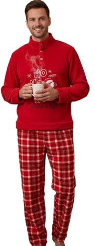 Viterbo Biancheria Pigiama Uomo Invernale Rosso Natalizio Natale Christmas in Morbido Pile - Set Pigiami da Notte Due Pezzi Pantaloni Lunghi Manica Lunga LMW00595 Idea Regalo di Natale
