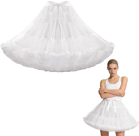 iHUFeather Womens Petticoat Tutu Skirt 3-Layered Pleated Tulle Underskirt Puffy Ballet Party Skirt (White)
