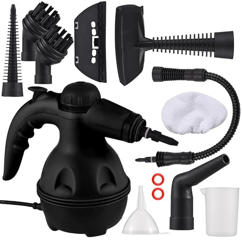 KRUMAD Dampfreiniger Handgerät 1000W - Tragbarer Steam Cleaner mit 9 Aufsätzen - Chemiefreie Reinigung für Bad, Küche, Fenster, Polster und Auto - 220-240V - Handdampfreiniger für Haushalt