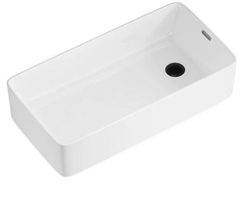 Fregadero de cerámica con desbordamiento y drenaje lateral, lavabo rectangular moderno para instalación de tocador de baño y encimera