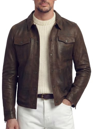BARONE Giubbotto pelle Uomo - Giacca in vera pelle artigianale, Giubbotto autunno Primavera - Made in Italy Made In Italy - ALE