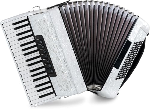 Classic Cantabile 96 Bass Akkordeon Secondo V Weiß G-g'', 96 Bassknöpfe | 37 Diskanttasten, Tonumfang: G-g'', 3 Chöre im Diskant mit 7 Registern, 4 Chöre im Bass, 2 längenverstellbare Gurte, 4 kg