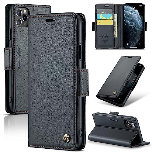 Guisessy for iPhone 11 Pro Max Case, PU Leather Flip Wallet Case [RFID Blocking] [Credit Card Holders] Magnetic Closure Protective Shockproof Phone Case for iPhone 11 Pro Max 6.5 - Black