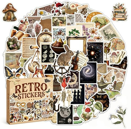 DiiWmme 200 Stück Vintage Aufkleber Set Retro Scrapbooking Sticker | Aesthetic Aufkleber PG Wasserdichte Decals für DIY Journal, Fotoalbum, Craft, Laptop, Koffer, Skateboard, Motorrad
