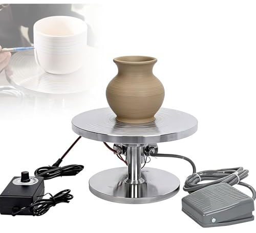 Tornio Elettrico per Ceramica, Piattaforma Girevole da 20 cm con Pedale a Pedale e Anello Antiscivolo, velocità Regolabile 0-120RPM, per Decorazione di Lavori in Ceramica