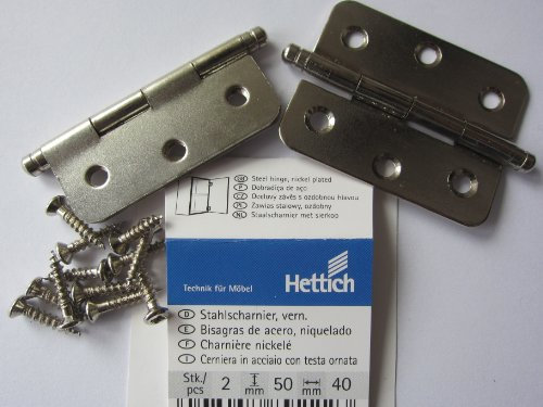 Hettich Stahlscharniere 40 x 50 mm mit Zierkopf und Schrauben