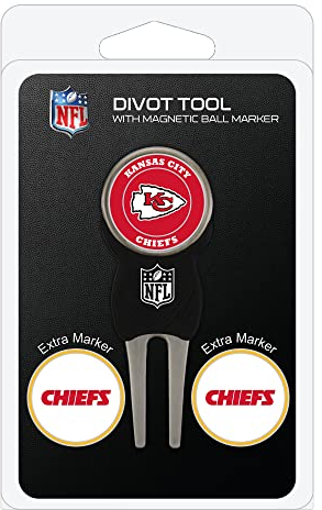 Team Golf NFL Kansas City Chiefs Pitchgabel-Set mit 3 Golfballmarkern, Pitchgabel mit 3 Golfball-Markern, Markierungen sind abnehmbar, magnetisch, doppelseitig, emailliert