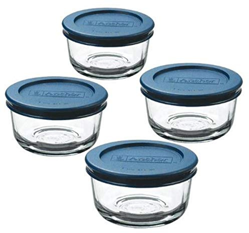 Anchor Hocking Classic Glass Food Storage Containers with Lids, Blue, 1 Cup (Set of 4)