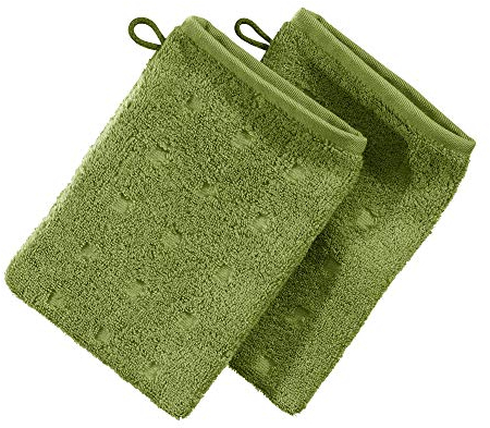 Möve Waschhandschuh 2er-Pack Quadretti Walk-Frottier grün Größe 15x20 cm