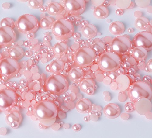 15g Mixed Colours Size Flat Back Pearls Cabochons Decoden 2mm - 12mm Bling (Girly Pink)