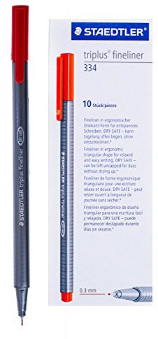 Staedtler Triplus Fineliner Pens, 0.3mm, Red, Pack of 10 (334-2)