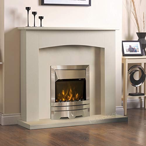 Electric Cream Ivory Silver Flame Fire Modern Wall Surround LED Fireplace Suite 48