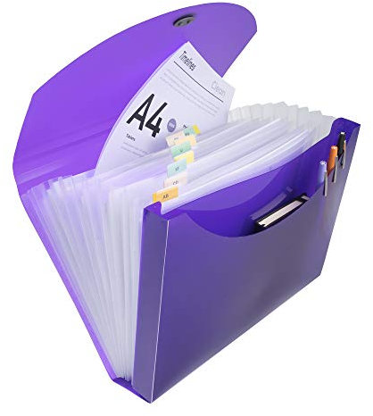 Exacompta 58770E Premium Kunststoff-Fächermappe Iderama mit Gummizugverschluss DIN A4 13 transparente Fächer, 1 Stück Zufallsfarbe