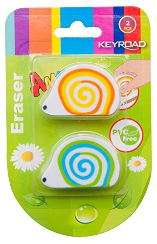 KEYROAD Radiergummi - Schnecke/Radierer für Bleistift und Buntstift/ 2 Stücke/Blister/Mischung aus Farben/Ideal für Schule und Büro