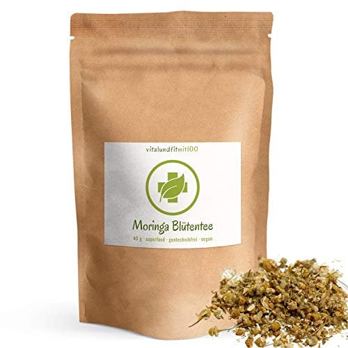 Moringa Blüten/Tee - 40 g - Wunderbaum, Meerrettichbaum - Moringablüten - 100% vegan - in Rohkosqualität - zur Zubereitung von Tee - OHNE Hilfs- u. Zusatzstoffe