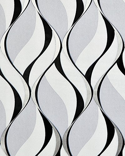 Retro Tapete EDEM 1054-10 Vinyltapete leicht strukturiert mit grafischem Muster und metallischen Akzenten grau schwarz silber platin 5,33 m2