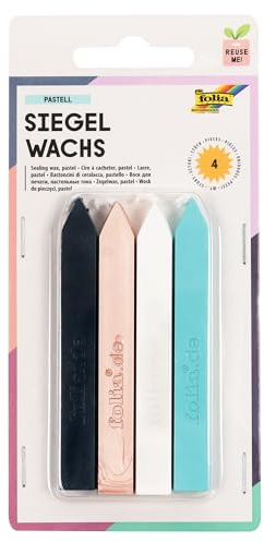 folia 31219 - Siegelwachs Style, 4 Siegelkerzen im Set, je 1 Siegelkerze in rose, mint, marine und weiß, zum stilechten Verzieren von Karten, Briefen und Einladungen