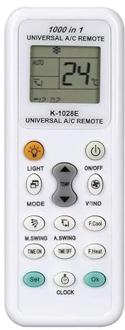 CABLEPELADO Mando Universal para Aire Acondicionado, Mando Distancia Aire Acondicionado, K-1028E, 1000 en 1 A/C Control Remoto LCD Digital, Compatible con Fujitsu, LG, Samsung, Mitsubishi