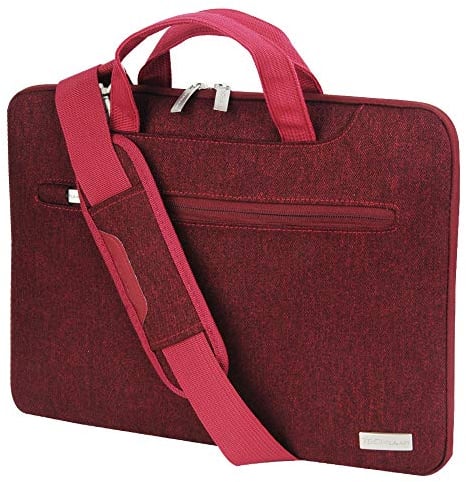 TECHGEAR Case for 14 - 14.6 Laptops, Portable Multi-function Laptop Case with Adjustable Shoulder Strap, Luggage Strap & Suppressible Handles, Portable Sleeve Organiser Case Cover + Pockets RED