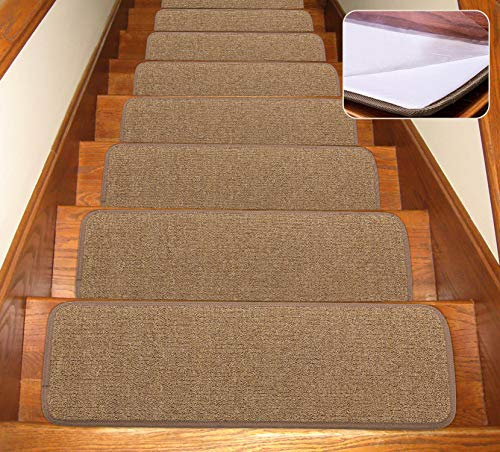 Seloom Rutschfester Treppenstufen-Teppich für Holzstufen im Innenbereich, abnehmbare, rückstandsfreie Treppenteppiche mit Rutschfester Gummi-Unterseite, 76,2 x 20,3 cm, Braun, 13 Stück
