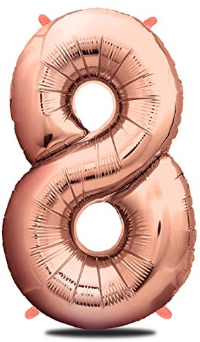 envami® Folienballon Zahl - Geburtstagsdeko Rosegold 100cm - Deko zum Geburtstag - Luftballon Zahlen Dekoration - Happy Birthday - Geburtstagsdeko Mädchen Rosegold - Fliegt mit Helium (Zahl 8)