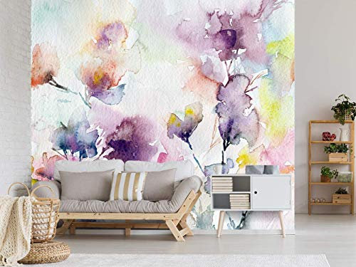 Oedim Fototapete Wand Aquarelle, die Blumen bilden| Verschiedene Maße 500 x 300 cm | Dekor Esszimmer, Wohnzimmer, Zimmer ...