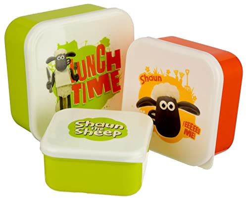 Puckator Shaun The Sheep Set of 3 Lunch Box Snack Storage S/M/L - Lunchbox with Multi Compartments - Small Food Containers - Lunchbox for Adults and Kids - Girls Boys Lunchbox - Food Prep with Lids
