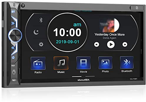 7 Inch Double DIN Digital Media Car Radio Receiver, aboutBit Bluetooth 5.0 Touch Screen Car Radio MP5 Player, Supports Rear / Front Camera, AM/FM/MP3/USB/Subwoofer, AUX Input, Mirror Link