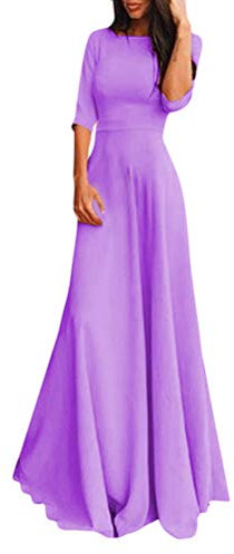 Minetom Donna Elegante Vestiti da Matrimonio Abito in Chiffon Lunghi Vestito Formale Banchetto Sera Manica 3/4 Maxi Dress Viola 44