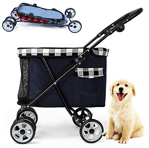 PJDDP Hundewagen Hundebuggy Für Hunde - Bis 15 Kg, 4 Rädern Haustier Reisen Kinderwagen Mit Klappfunktion,Haustiere Können Leicht in Den Abgang Eindringen Für Hunde, Katzen Und Haustiere,Schwarz