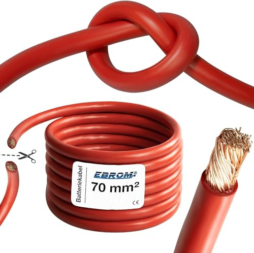 EBROM Batteriekabel hochflexibel Hi-Flex (Hi Flex) 70mm2 Kabel – Meterware in ROT - sehr biegsam – Mantel aus PVC (70 ± 5 Shore) 99,9%% OFC Kupfer 70 mm² - als Starterkabel, Ladekabel oder ähnliches