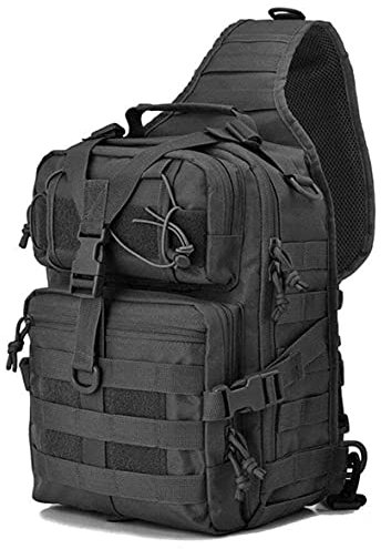 OUTLEYNY Herren Taktische Sling Bag Kleiner Sling Rucksack Militär Rover Schultertasche Molle Assault Range Tasche Camping Jagd, Schwarz, Large, Laptop