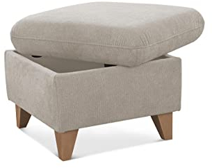 CAVADORE Hocker Lotta / Skandinavischer Stauraumhocker als Beistellhocker oder Fußhocker / 58 x 47 x 58 / Webstoff, Paris Creme, Quadratisch