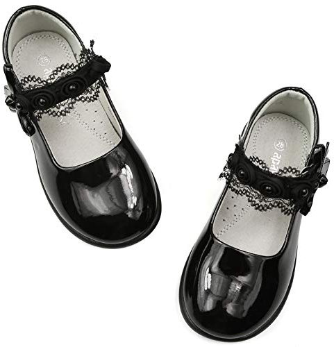 Apawwa Scarpe Eleganti per Ragazze con Scarpe Basse da Festa in Pelle AntiGraffio per Ragazze Mary Jane Bianche e Nere per attività Scolastiche di Matrimonio MC15 Color Black Size 26