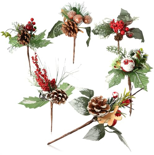 com-four® 6X Deko-Mistelzweig, dekorative Mistelzweige zum Aufhängen, Dekozweige als Bastelbedarf, verschönert Geschenke und Potpourris (6 Stück - rot + grün + weiß)