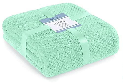 AmeliaHome Kuscheldecke 220x240 cm zarte Steppung Sherpa Lammfelloptik Wohndecke Shleepy Pfefferminze