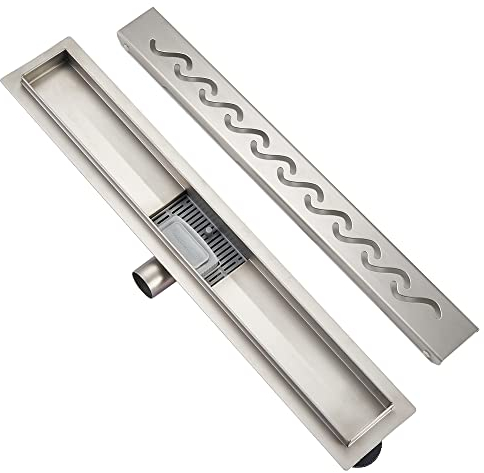 Plumbsys Duschrinne Edelstahl Länge 50cm , S type Ablaufrinne für Badezimmer,Duschablauf Siphon mit Geruchsstop und Haarsieb,Ablaufrinne extra flach,Schnelle Drainage