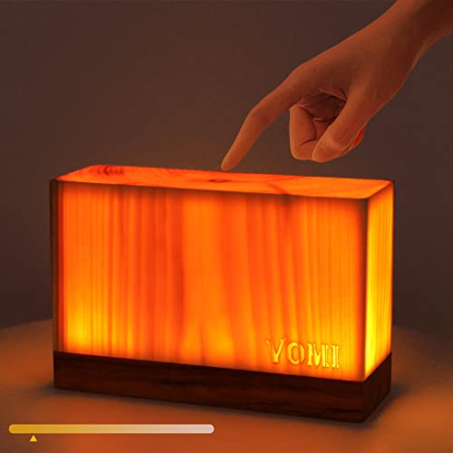 VOMI LED Akku Nachttischlampe aus Holz, Tischlampe Kabellos USB Aufladbar mit Schalter, Holzmaserung Nachtlicht Schlafzimmer Atmosphäre Lampe Warmweiß 3000K, Touch Control 3 Helligkeitsstufen