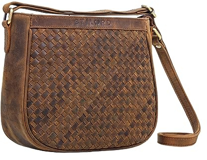 STILORD Madita Kleine Damen Handtasche Leder Vintage Schultertasche für Frauen geflochtene Umhängetasche für Freizeit Ausgehen City Party Echtleder Farbe:vinto - braun