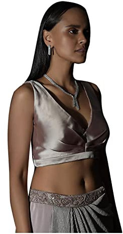 Camicetta da donna in raso pronta per sarees indiano Bollywood Designer imbottito imbottito con cuciture Choli Crop Top, rosa cipria, 4X-Large