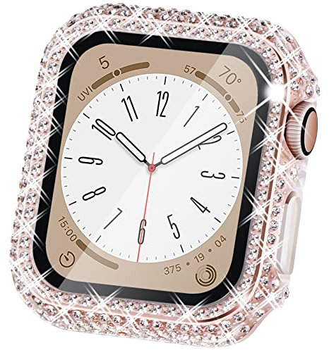 WINGLE Pellicola protettiva compatibile con Apple Watch da 41 mm, serie 9, 8, 7 – Lady Shiny Diamond Protector Bumper Cover con pellicola protettiva in vetro temperato per custodia iWatch 41 mm,