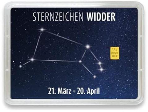 Goldstücke24 - Goldbarren mit Sternzeichen in Motivbox - Tolle Geschenkidee - Echtheitsgarantie (Widder: 21. März - 20. April, 0,5g Gold)